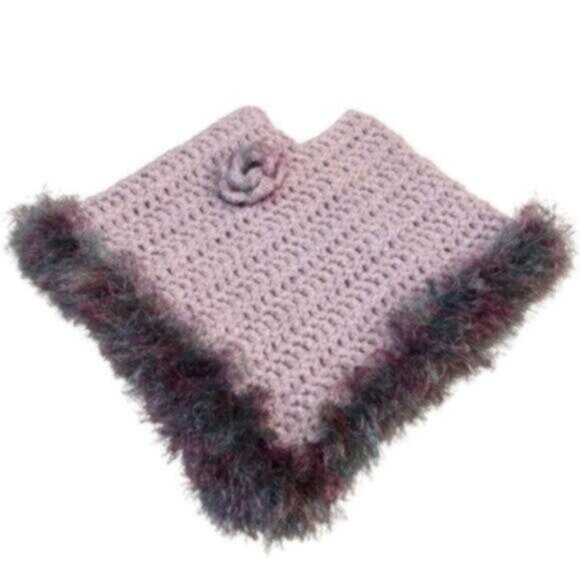 NEW Baby Girl Handmade Crochet Lilac Comfy Cozy Warm Poncho 3-9 M